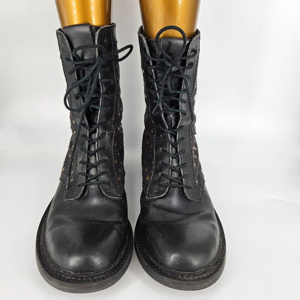 Women Combat Motorcycle Boots Calvin Kein 10 Black Lace Up Gothic Alt Cosplay - Picture 5 of 13